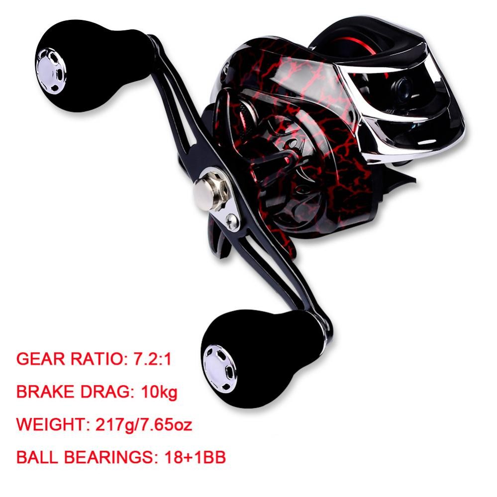 18+1BB 10kg/22LB Max Drag Baitcasting Reel, 7.2:1 Gear, Steel Ball Bearings