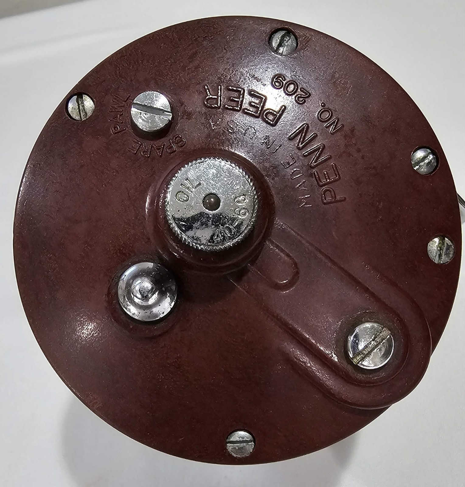 Vintage Penn Peer No. 209 Fishing Reel Maroon Bakelite Made in USA Works