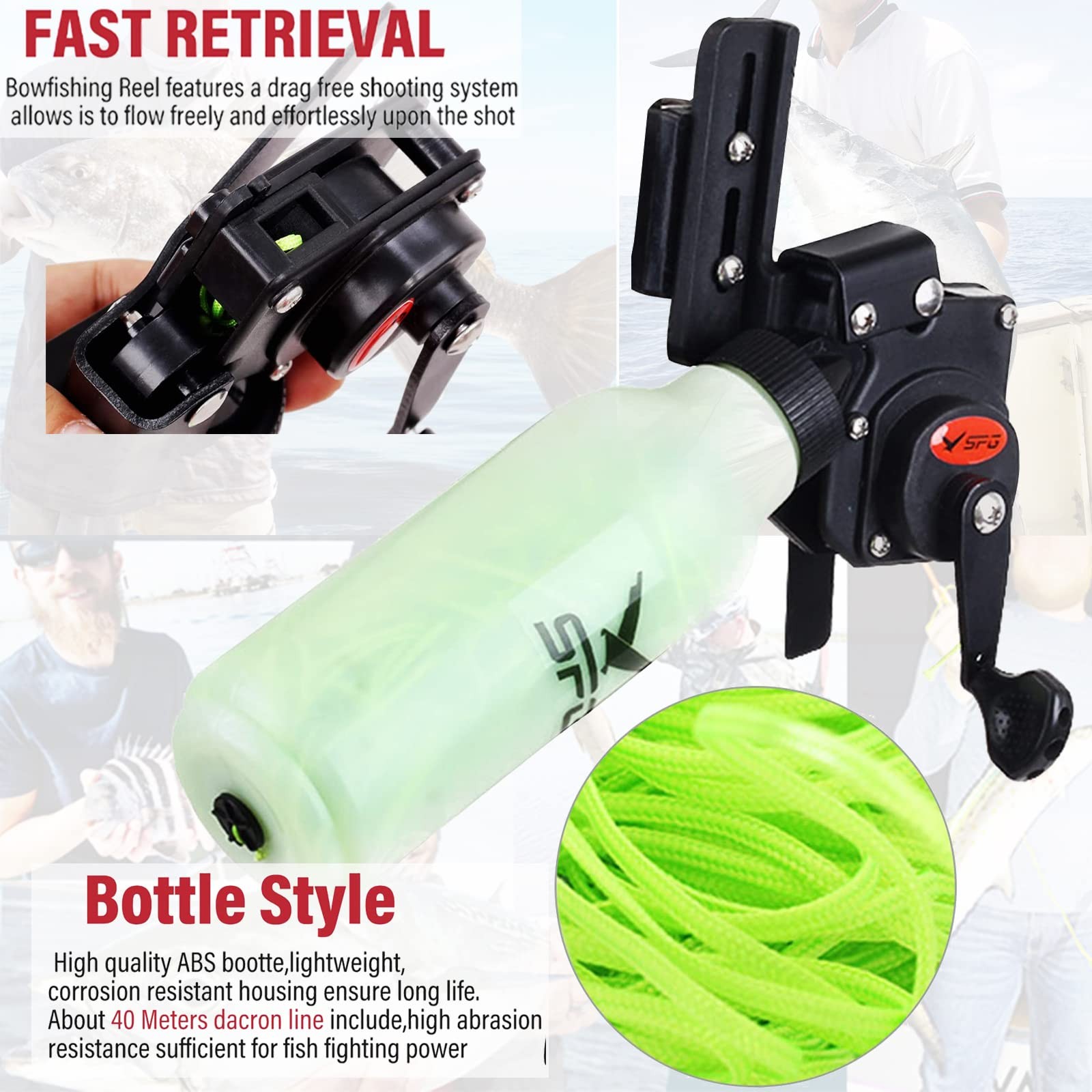 SOPOGER Archery Bowfishing Fishing Reel, Bottle Fishing Reels Kits Attachment fo