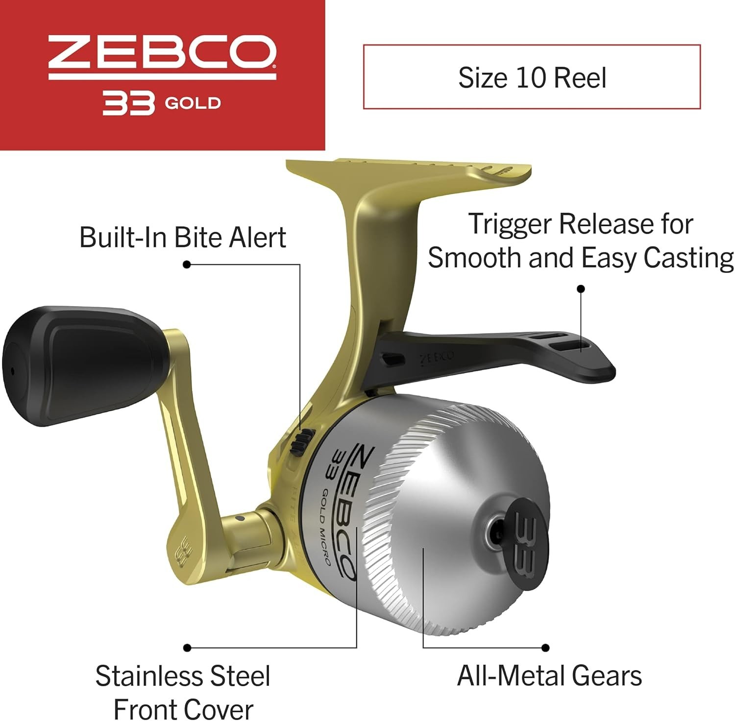 All-in-One 33 Gold Spincast Fishing Reel with Anti-Tangle Design & Cajun Line=