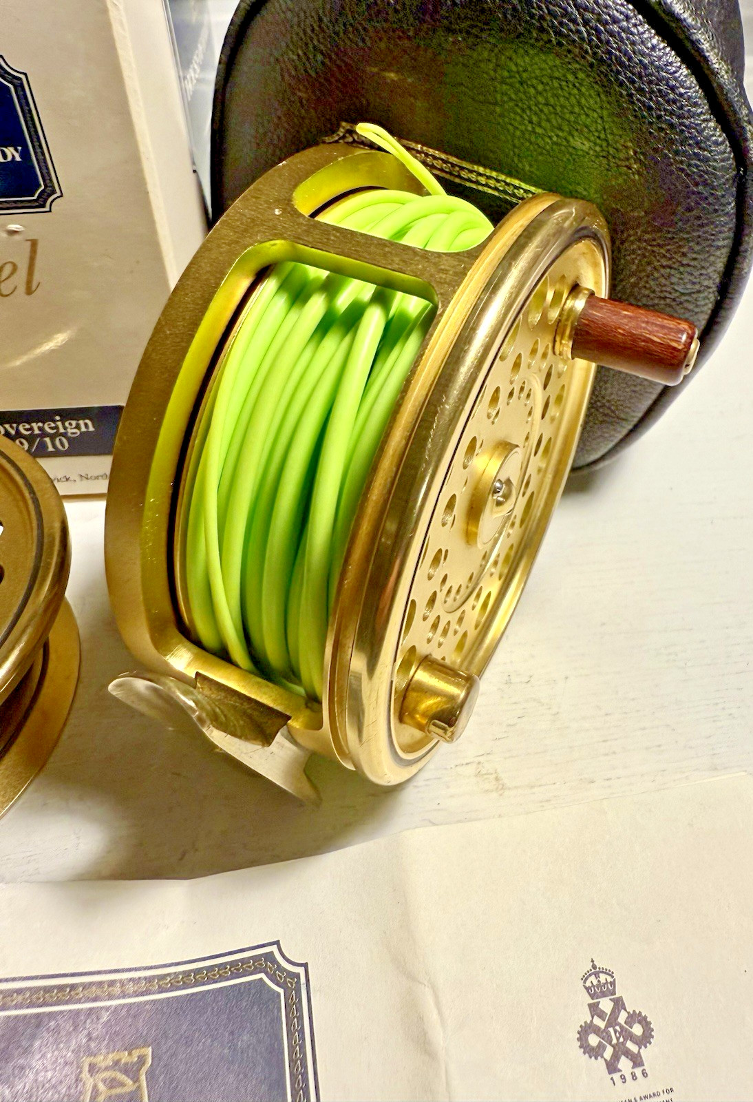 Hardy Gold Sovereign 9/10 Salmon Fly Reel & Spool With Fly Lines Case & Box