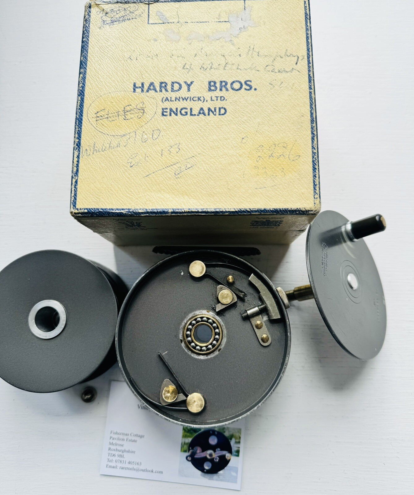 Vintage Hardy 3 3/4 Inch Wide Body RHW Perfect Salmon Fly Reel with Card Box