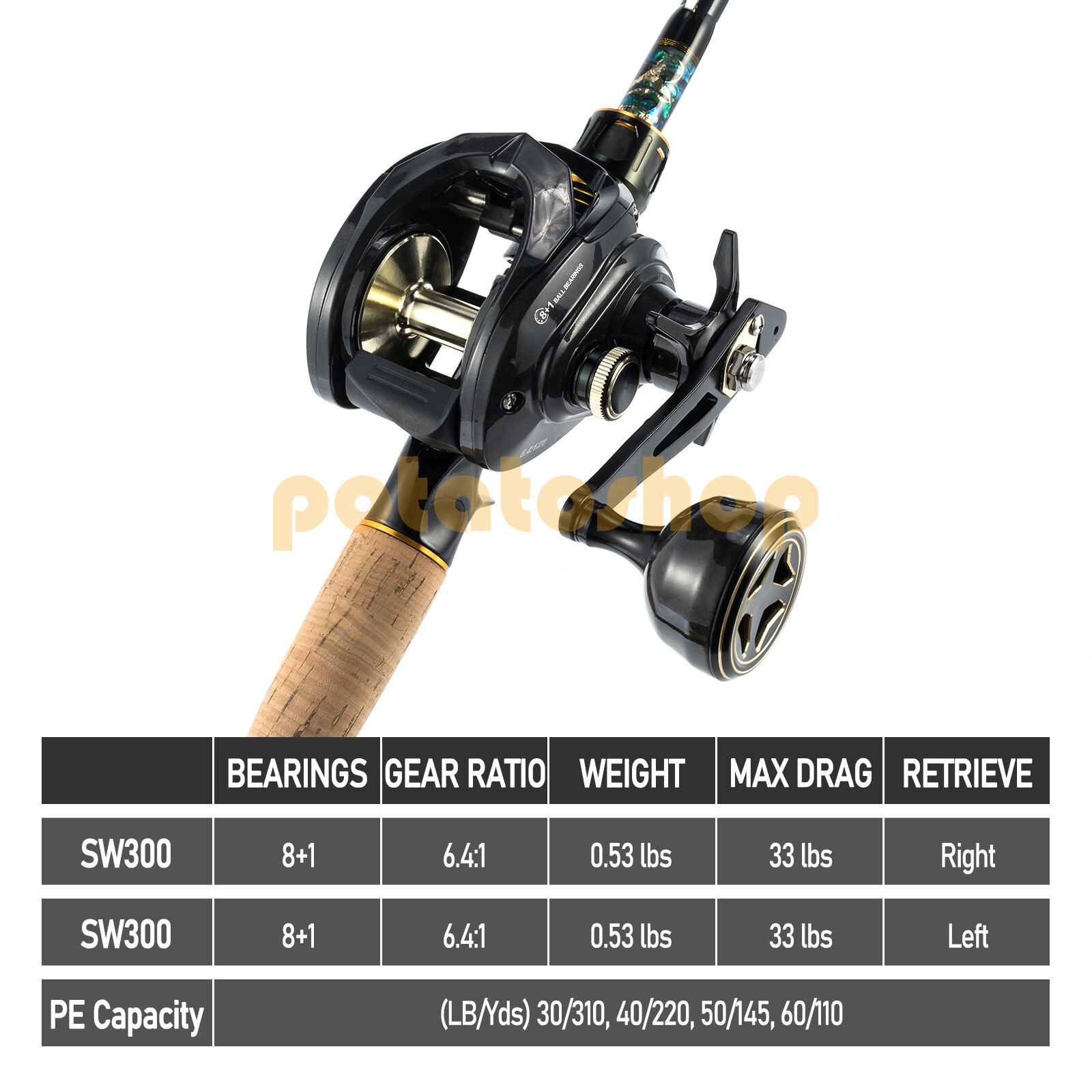 Baitcasting Fishing Reel Carbon Fiber Max Drag 33Lb Fresh Saltwater Free Handle