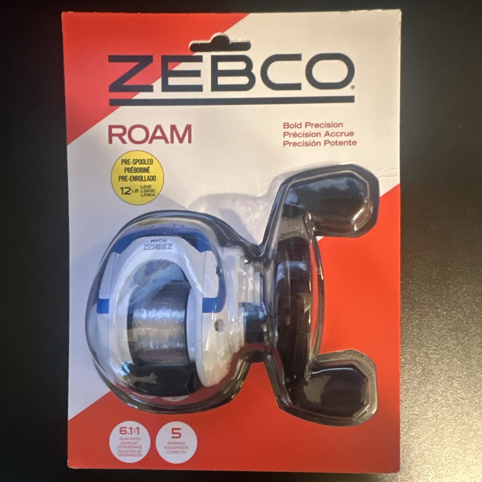 Zebco Roam White/Blue Baitcaster Reel 5 Bearings 6.1:1 Pre-Spooled 12lb