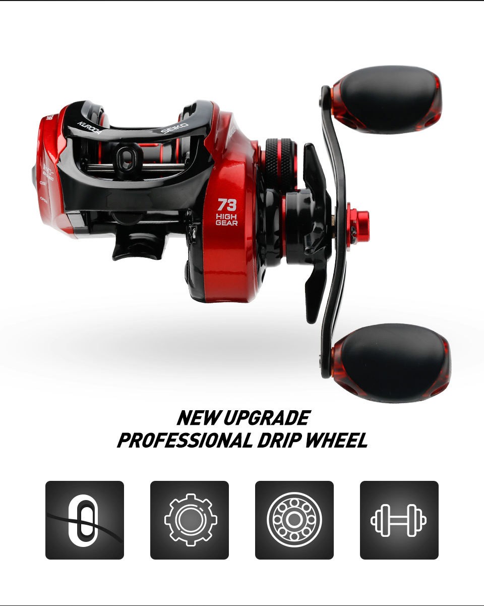 7.3:1 Gear Ratio Metal Fishing Baitcasting Reel Right Hand 8kg/17.6LB Max Drag