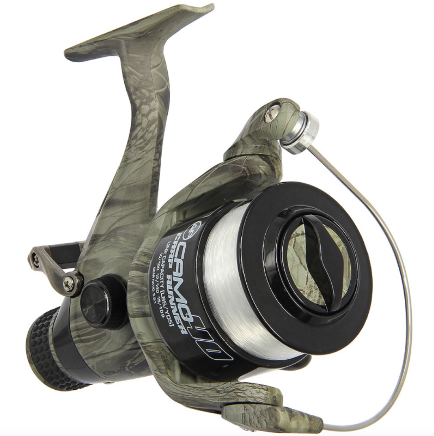 NGT Carp Fishing Reel Camo 40 + 12 lb Line + Spare Spool Carp Runner Freespool