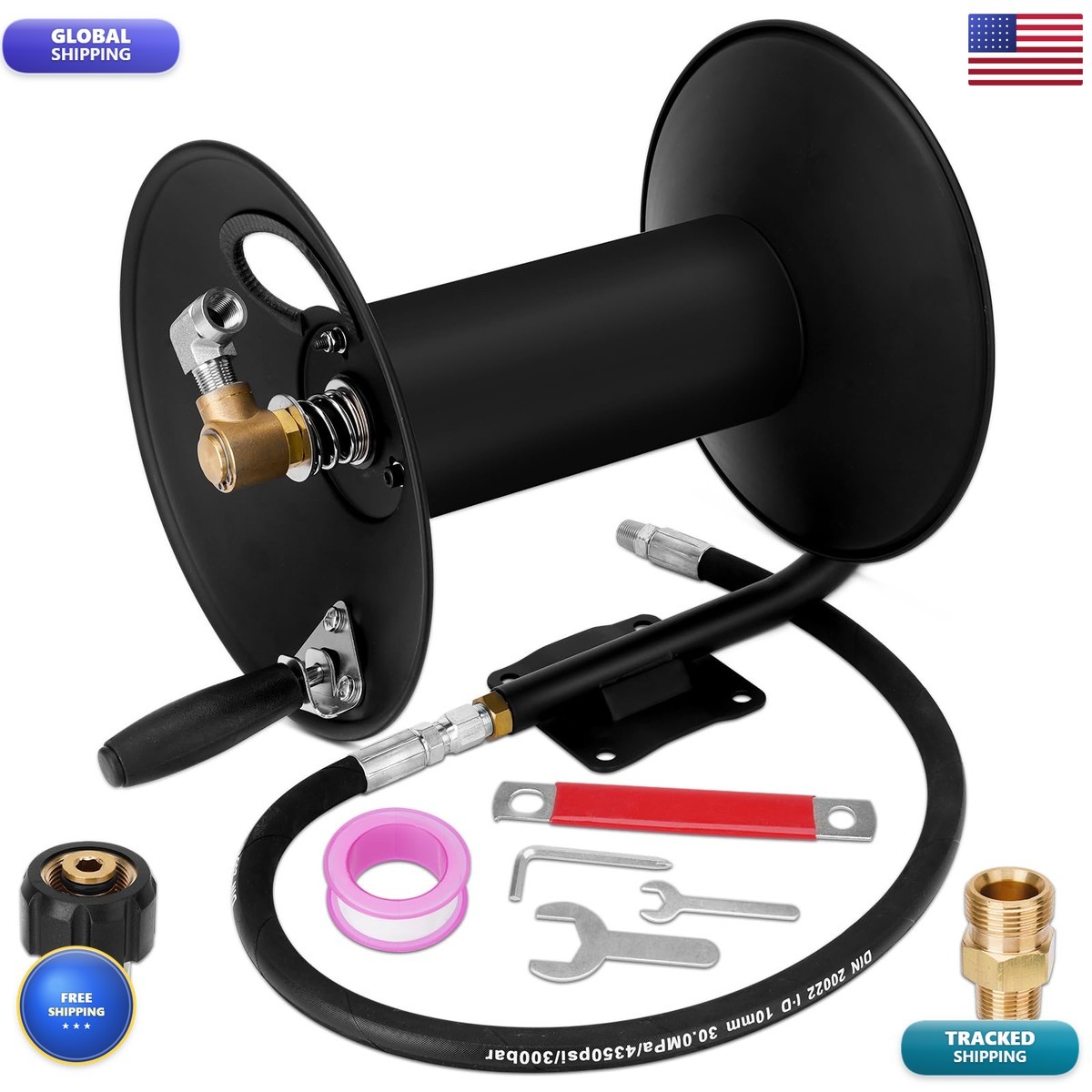 YEHERIT High Pressure Washer Hose Reel 100ft 3/8″ NPT, 4000 PSI Heavy Duty