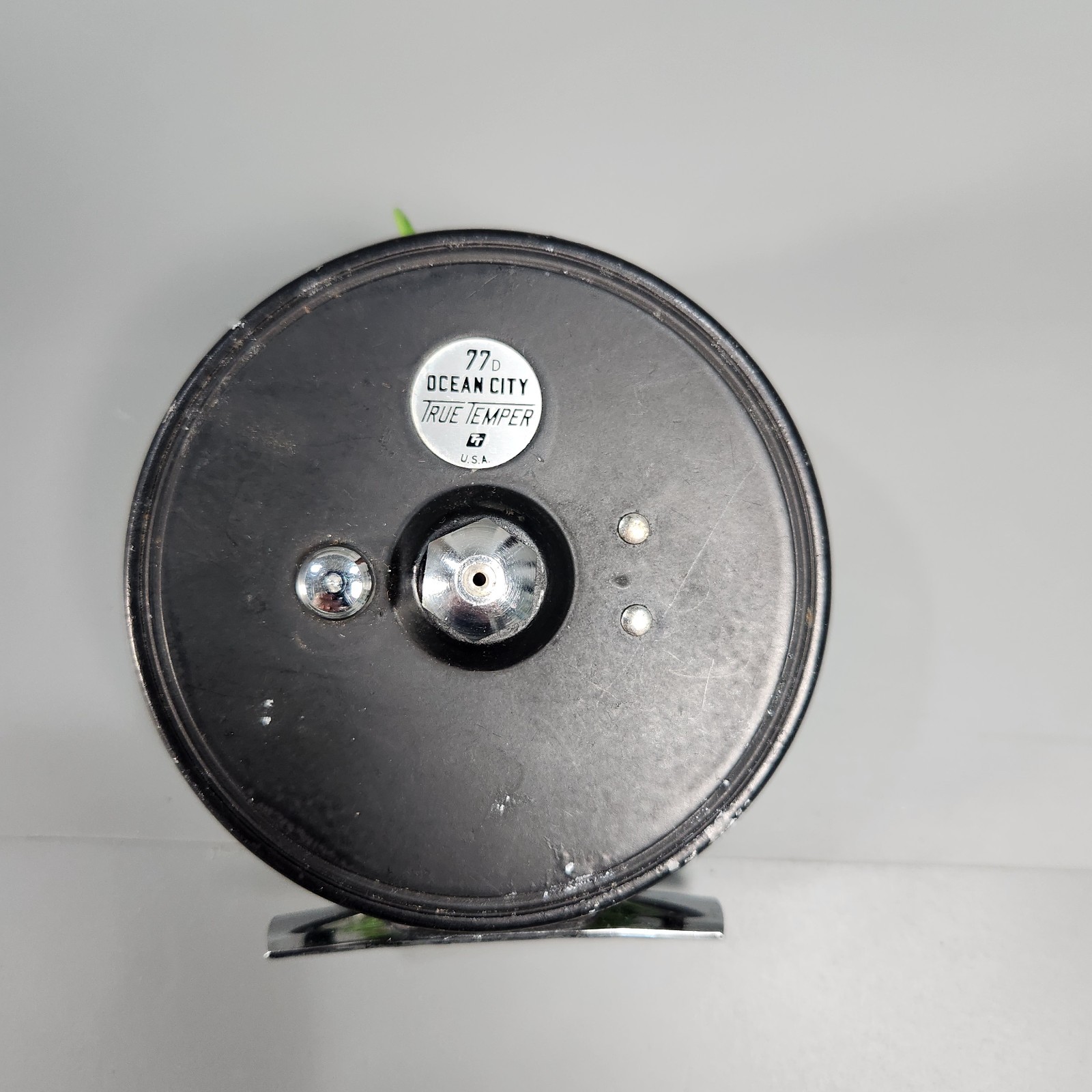 Vtg Ocean City 77D True Temper Fly Reel USA Black Plymouth w/ Line