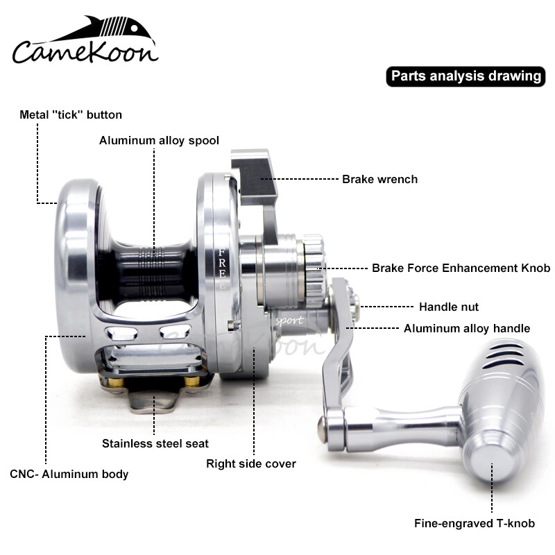 CAMEKOON Lever Drag Jigging Fishing Reel 88LB Drag Power Saltwater Big Game Reel