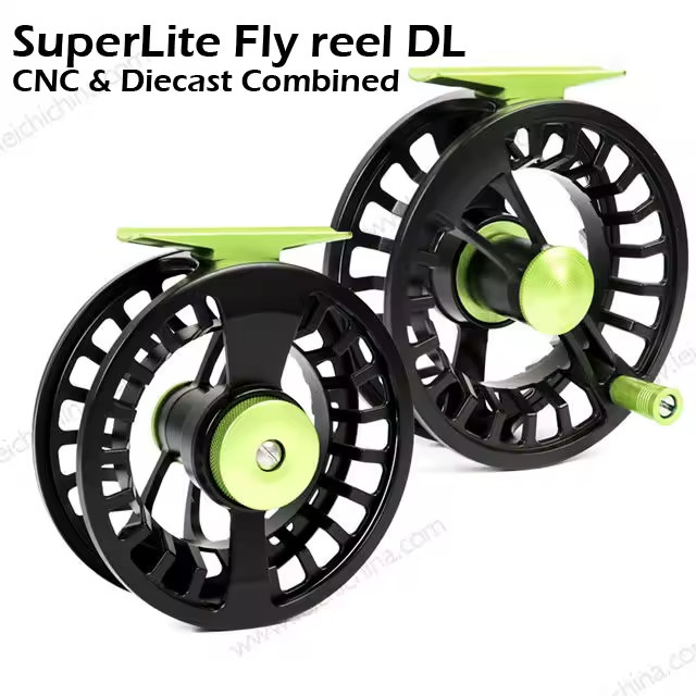 DL Model Black / Green Aluminum Diecasting Lite Fly Fishing Reel 5/6 Size