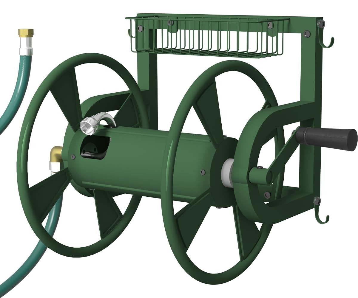 Artigarden Wall Mounted Hose Reel, 3.9 ft Leader Hose, Brass Fitting, Holds 125