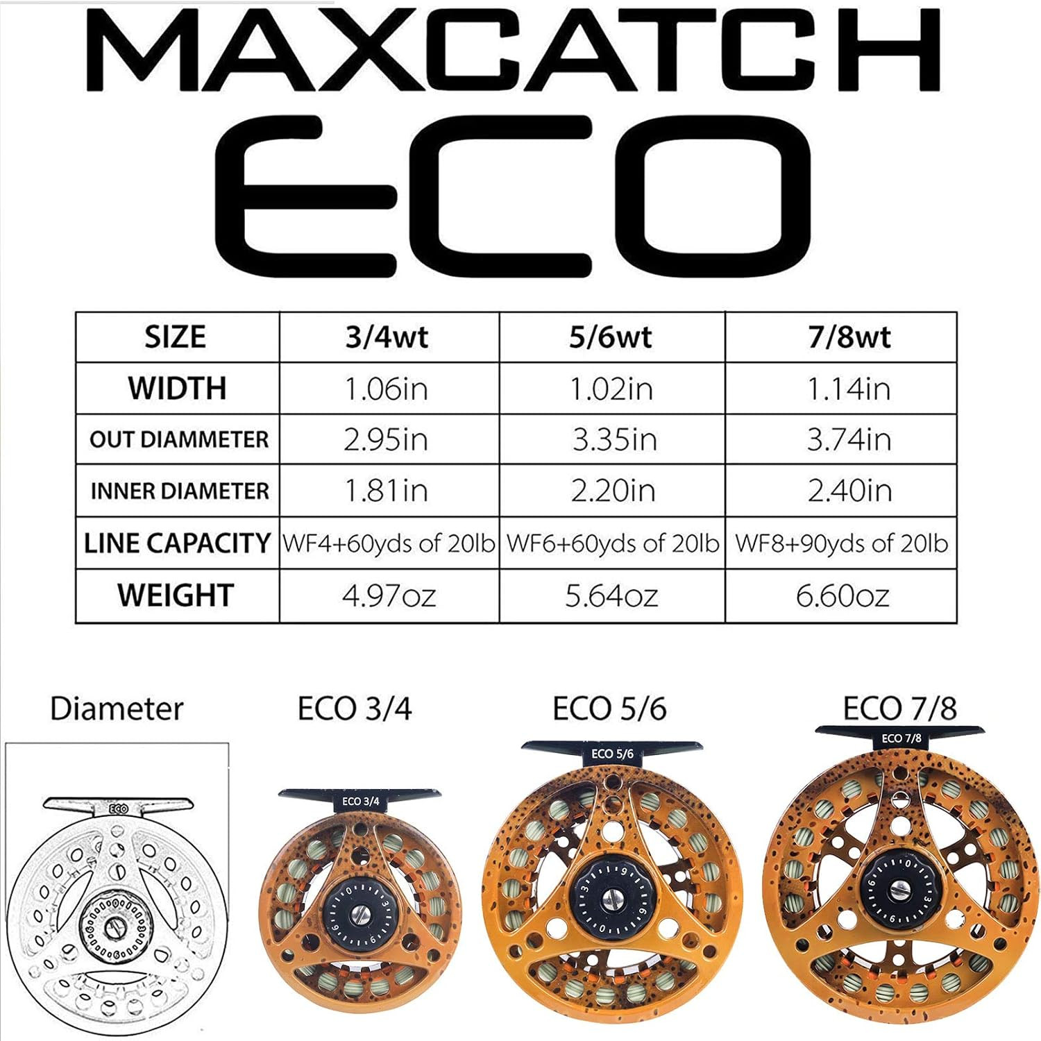Maxcatch ECO Large Arbor Fly Fishing Reel (3/4Wt 5/6Wt 7/8Wt) and Pre-Loaded Fly