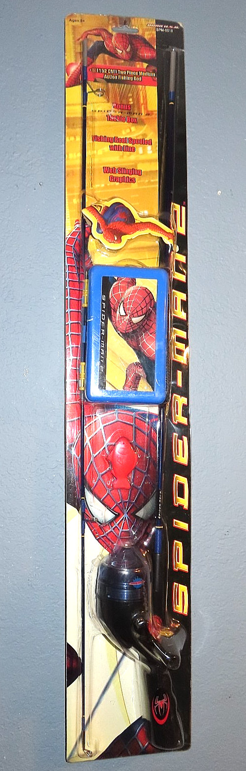 Spider-Man Deluxe Fishing Kit Reel & Rod Tackle Box Practice Fish (2004 Sealed)