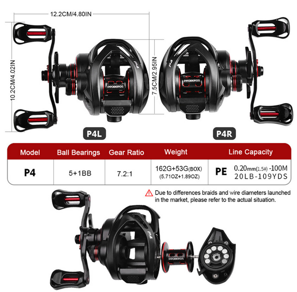 7.2:1 Gear Ratio Metal Fishing Baitcasting Reel Right Hand 8kg/18LB Max Drag