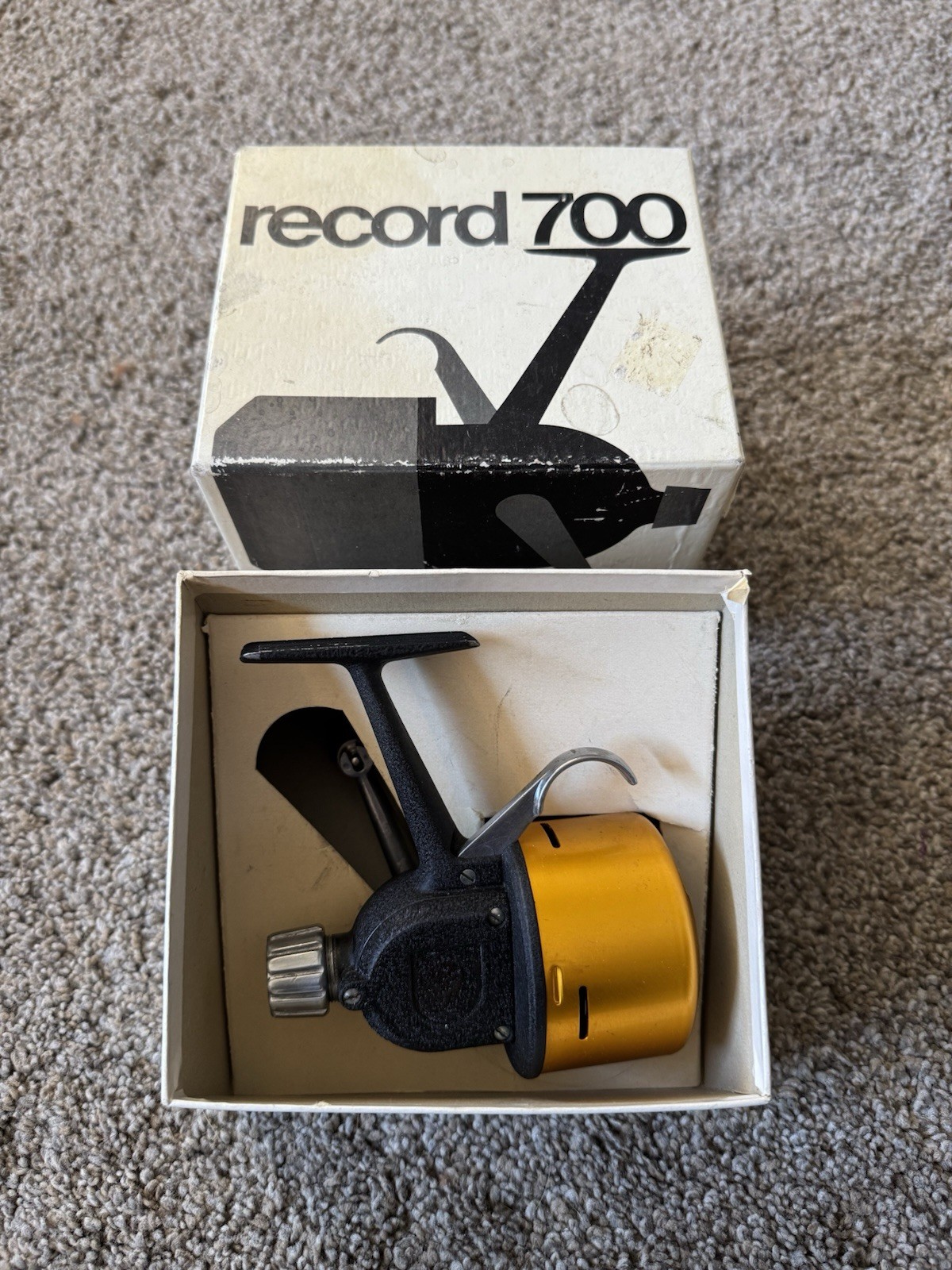 Antique Reel ABU Record 700 Trigger Cast Spincast reel. SWISS MADE! Original Box
