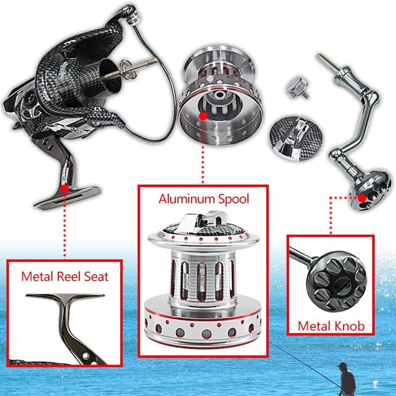 High Capacity Saltwater Spinning Reel 10000 12000, Full Metal Frame, 31LB Drag,