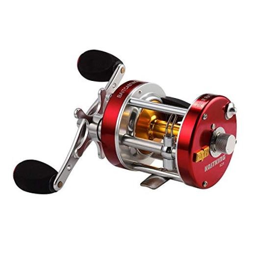 Rover Round Baitcasting Fishing Reel, Perfect Conventional 50 Right Hand Red