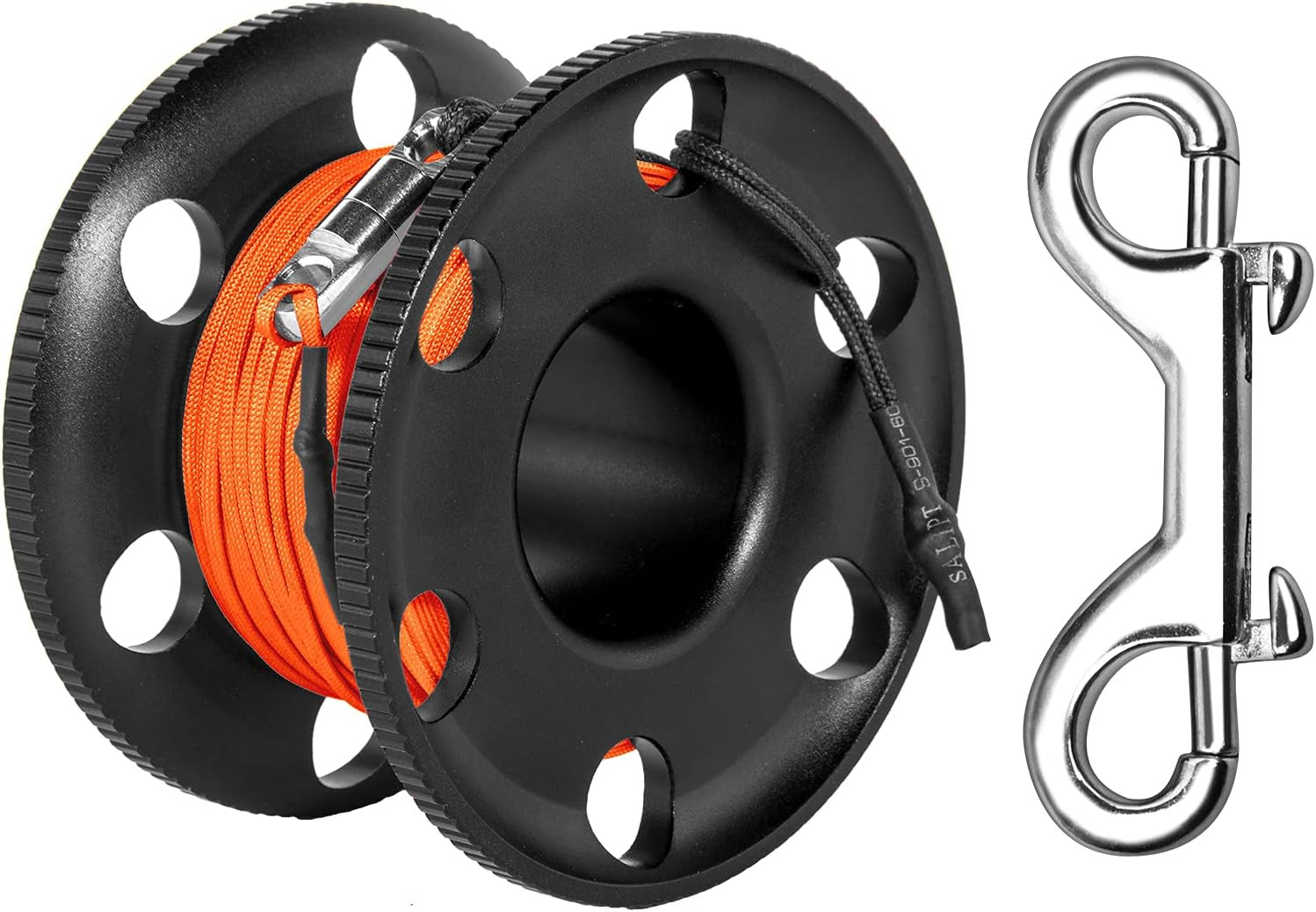 100FT Scuba Diving Reel with Bolt Snap, Aluminum Alloy Finger Spool with Braided