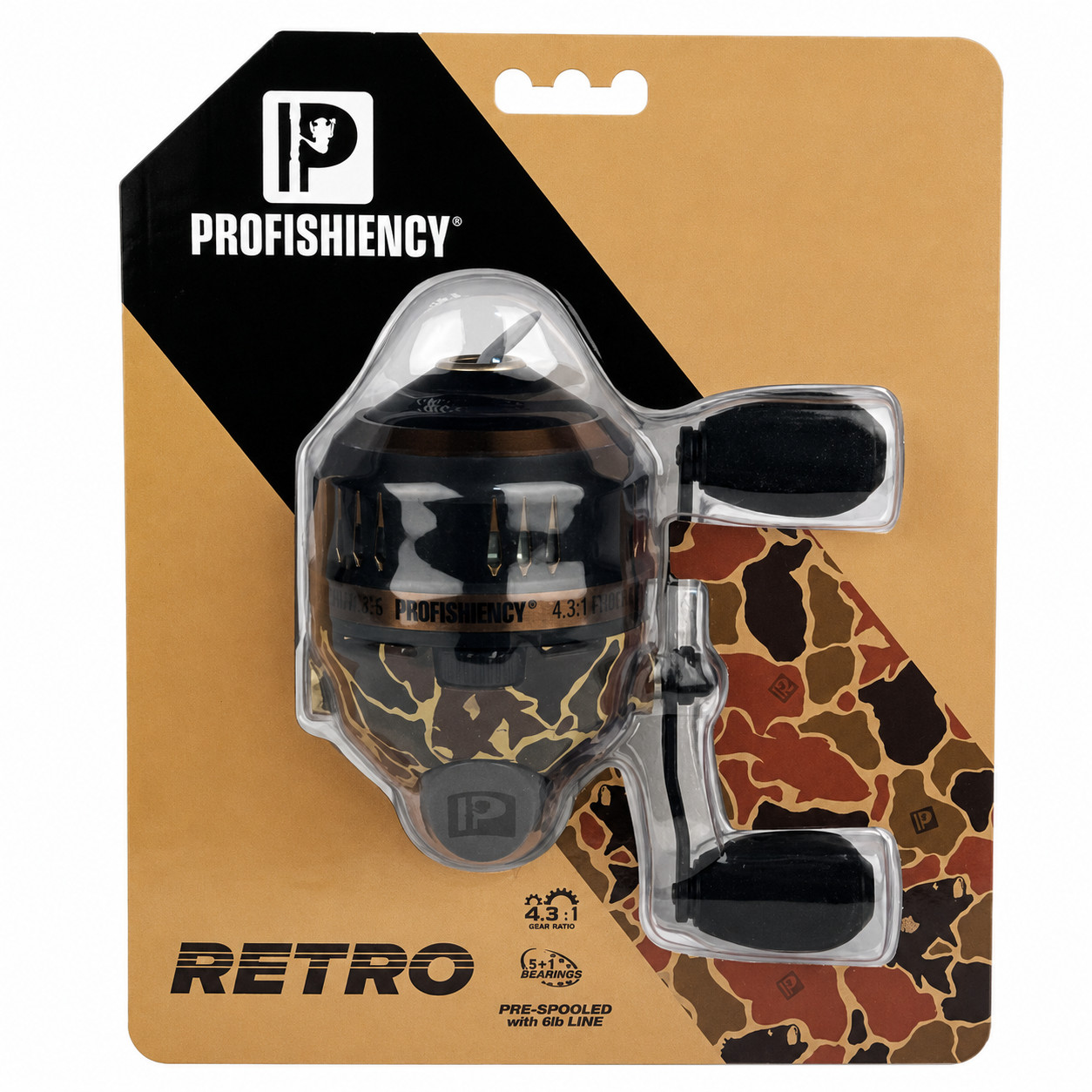 PROFISHIENCY Retro Spincast Reel #RETROGSC-C Pre-Spooled 6lb Line Camo Design