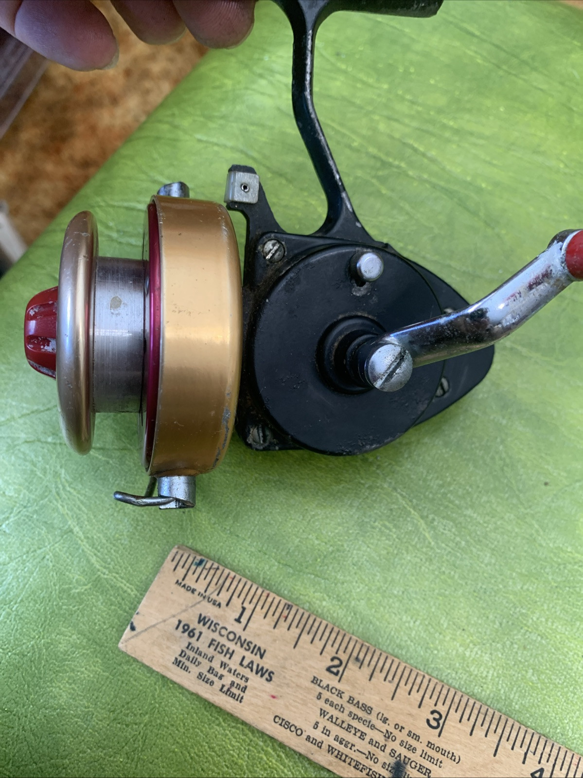 Unusual Vintage Fishing Reel Golden Master Deluxe Mid Century Black Gold