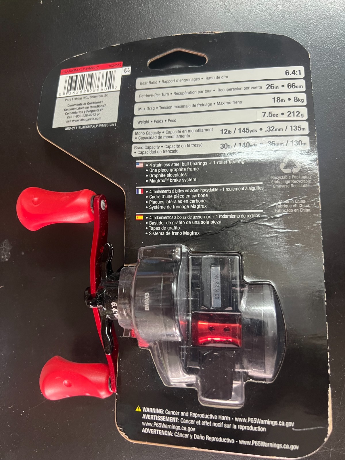 Abu Garcia Black Max 6.4:1 BMAX3 Fishing Baitcast Reel Right Hand 6602