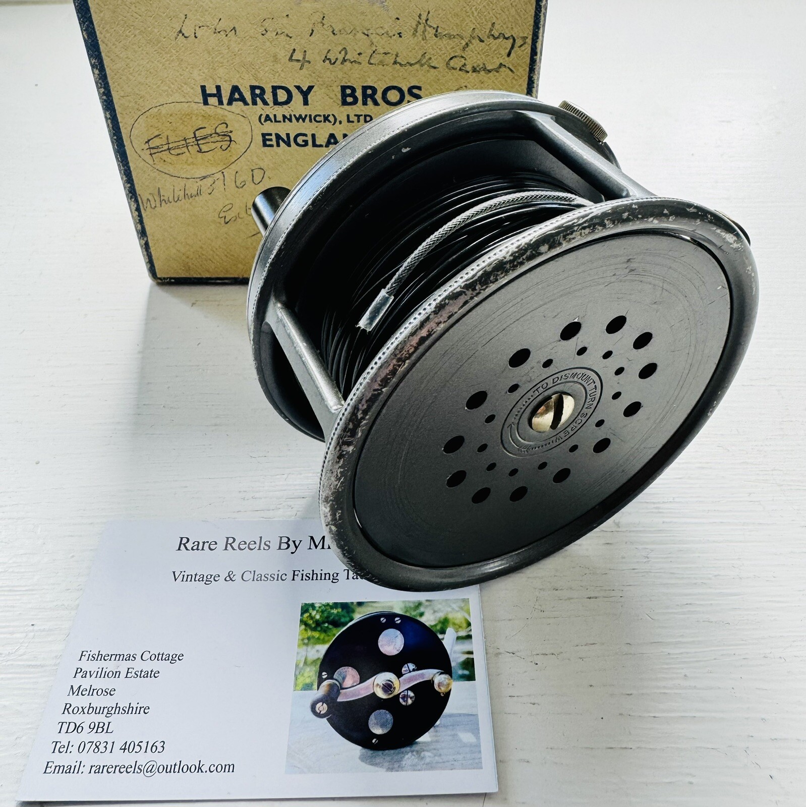 Vintage Hardy 3 3/4 Inch Wide Body RHW Perfect Salmon Fly Reel with Card Box