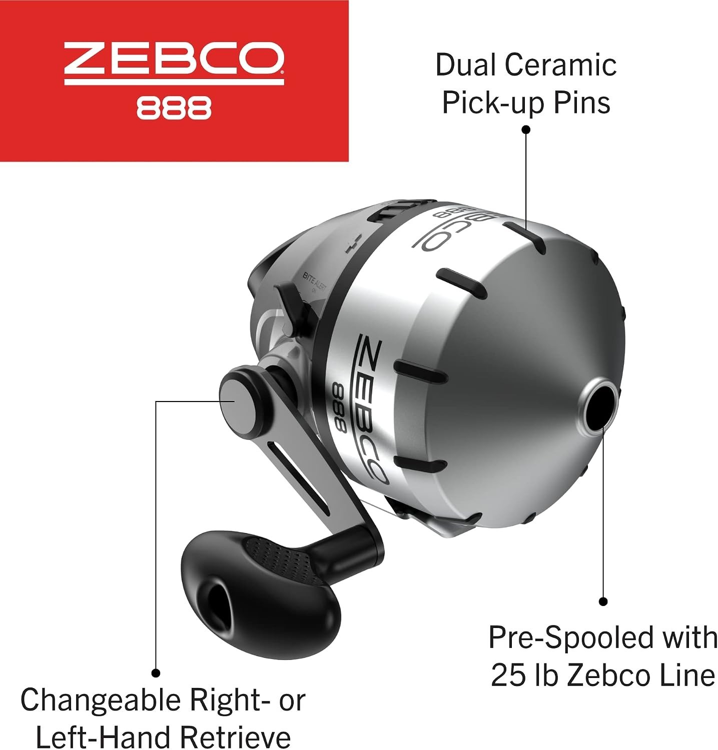 Lightweight 888 Spincast Reel with 3 Bearings & Changeable Retrieve – Silver