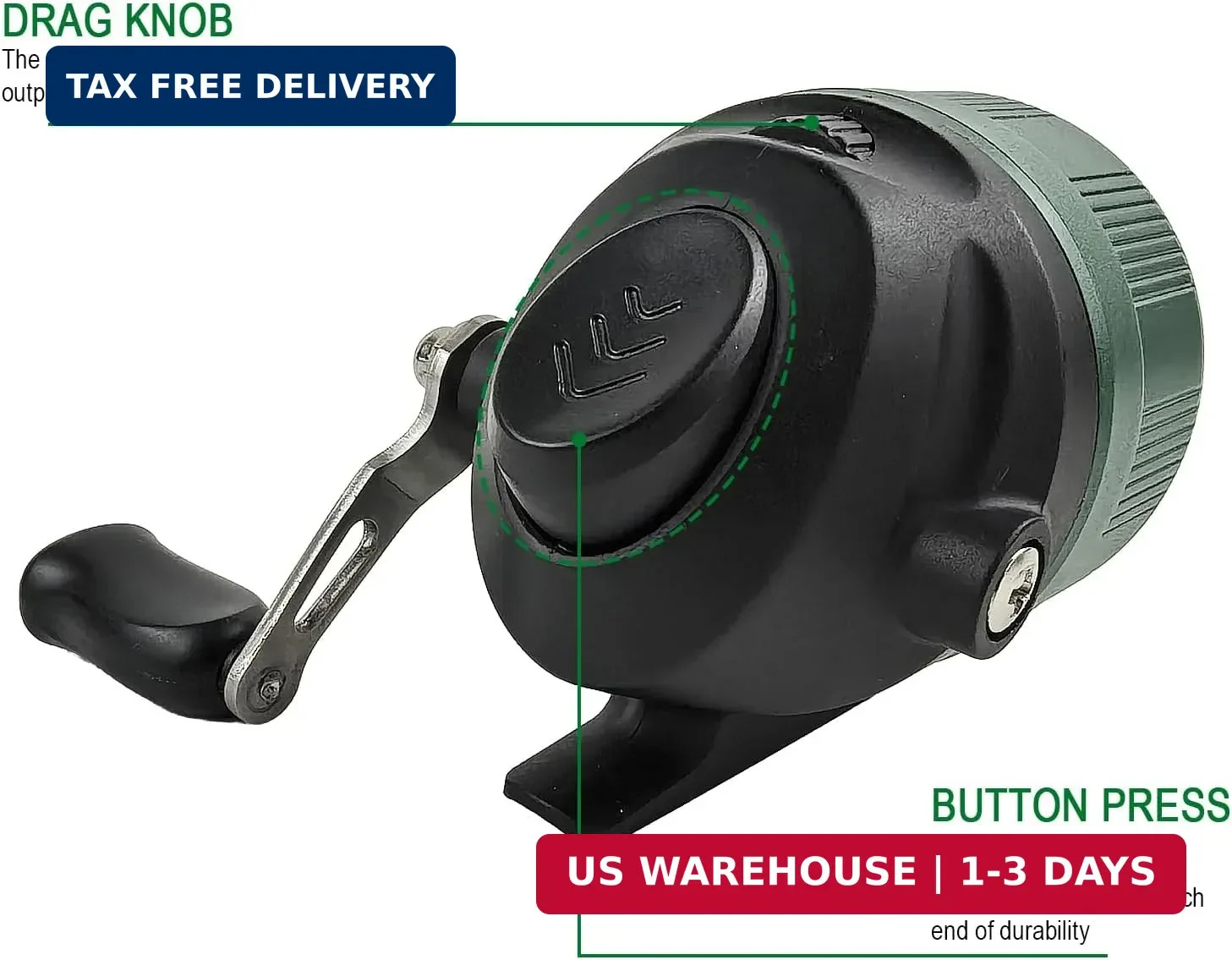 Spincast Fishing Reel, All-Metal Gears, Easy to Use Push Button Casting Design,