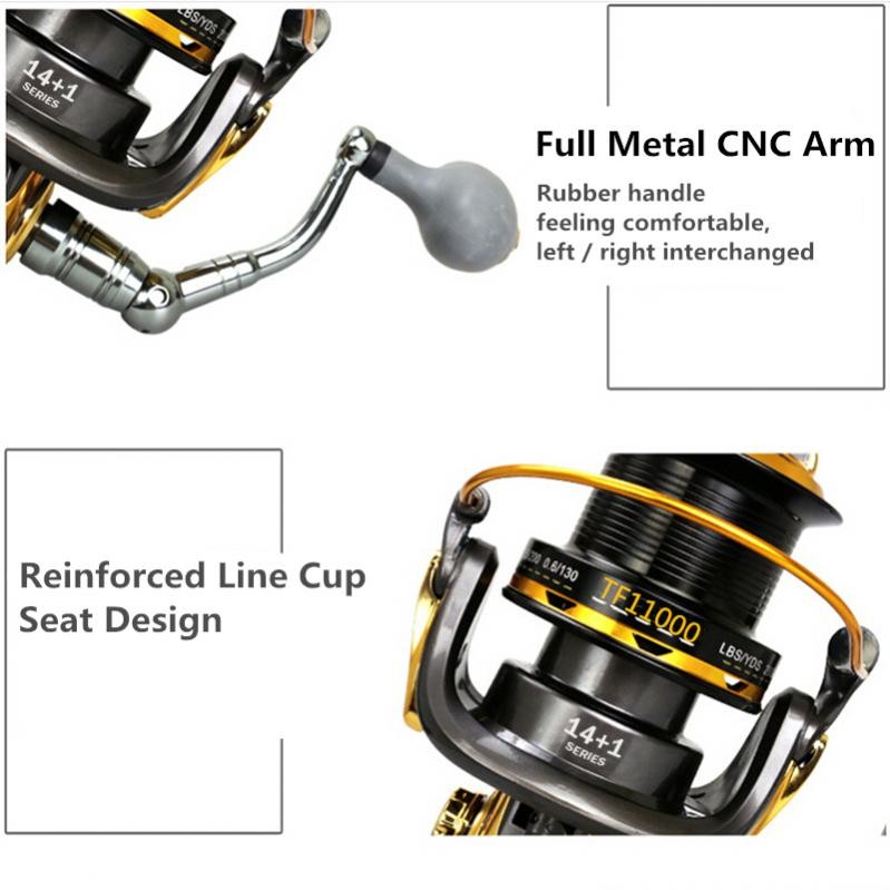 11000 Series 14+1BB Spinning Fishing Reel Saltwater Left / Right Hand 55LB Drag
