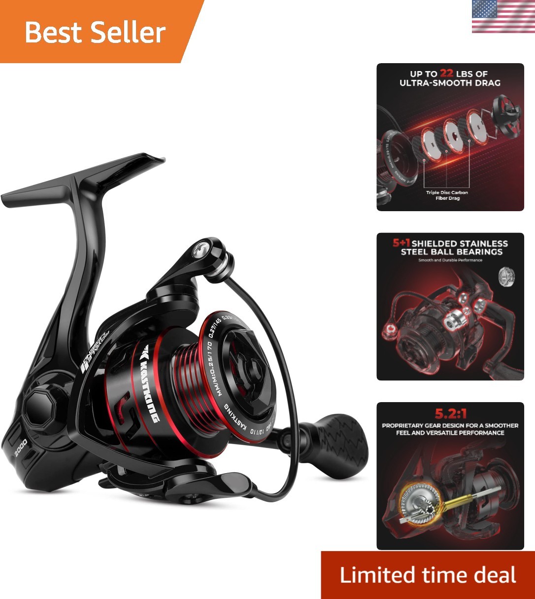 Royale Legend II Lightweight Graphite Fishing Reel – 22 Lbs Drag, Smooth Action