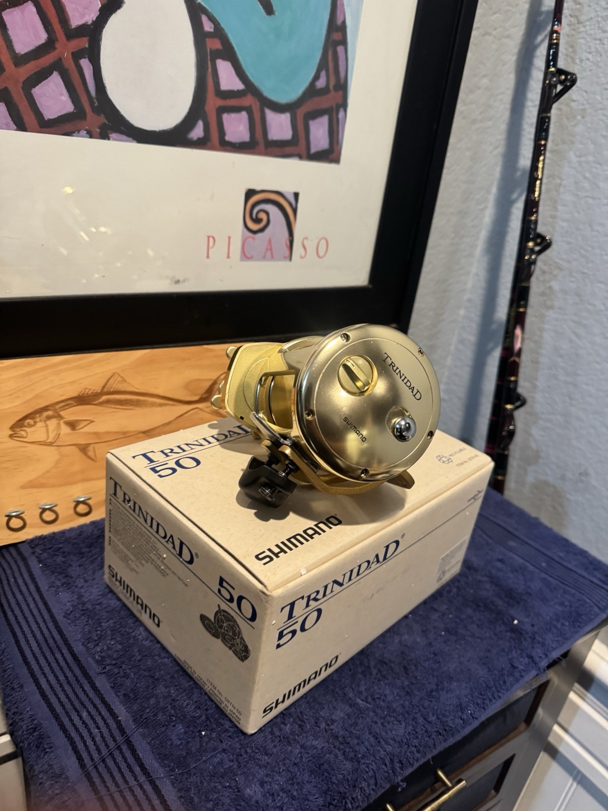 RARE Shimano Trinidad 50TN Fishing reel W Special Clamp Bracket NICE! BOX MINT!
