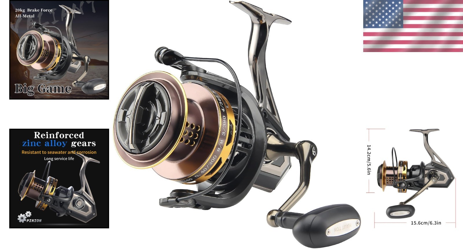 High Capacity Surf Fishing Reel 12000, Carbon Brake