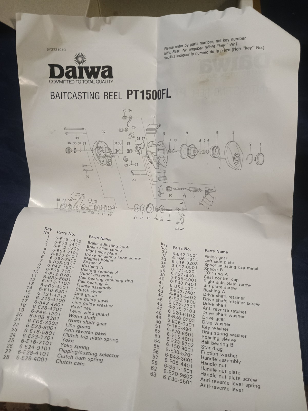 Daiwa PT 1500FL ProCaster Tournament Baitcasting Fishing Reel Left Handed, W/Box