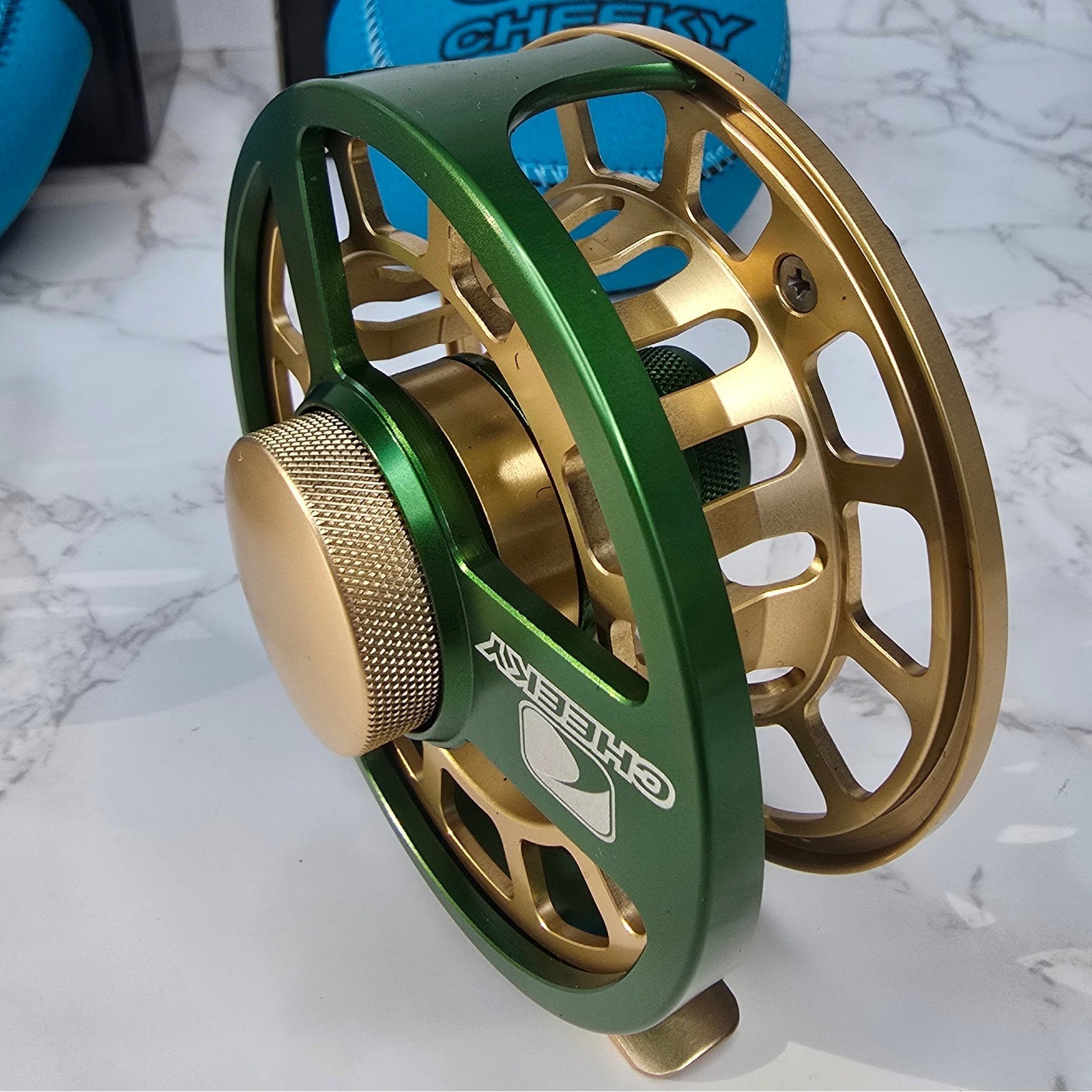 Cheeky Ambush 375 Fly Fishing Reel Gold Green with Spare Spool and Cases NIB
