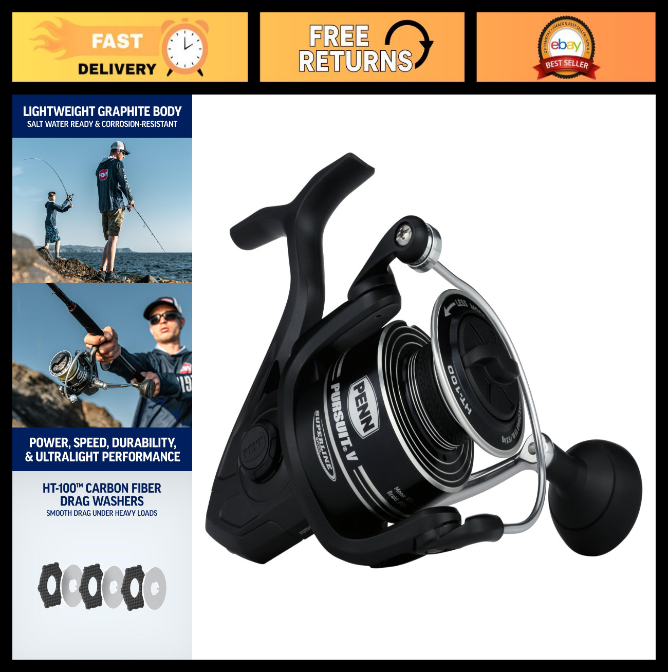Lightweight Spinning Reel for Freshwater & Saltwater Fishing – Smooth Drag, Dura