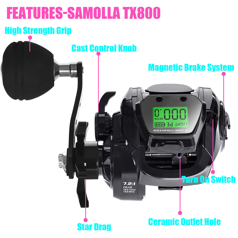Baitcasting Fishing Reel 7+1BB 7.2:1 High Speed Baitcastingl USB Rechargeable
