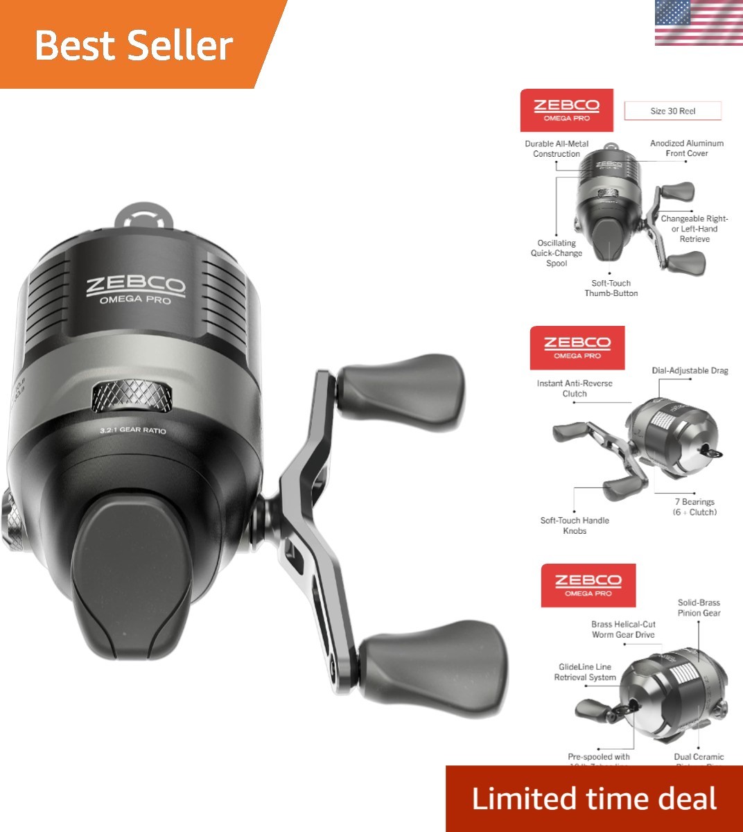 Omega Pro Spincast Fishing Reel Size 30 – Smooth Dual Ceramic Performance