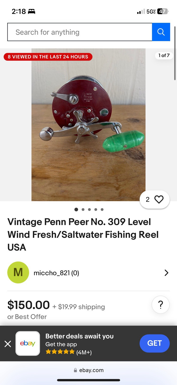 Vintage Penn Peer Level Wind Fresh/Saltwater Fishing Reel USA