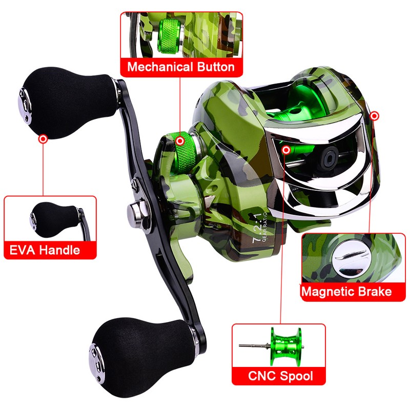18+1BB Fishing Baitcasting Reel 7.2:1 Gear Ratio Salt/Freshwater Left Right Hand