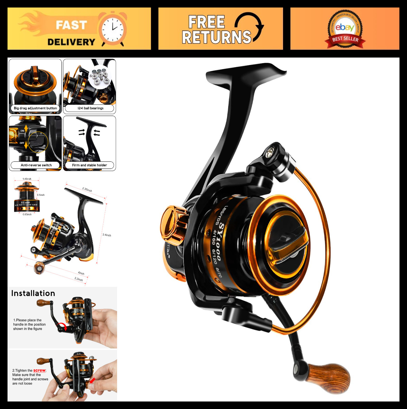 Lightweight Ultra Smooth Spinning Fishing Reel 12+1 BB for Ice/Summer 3000/1000