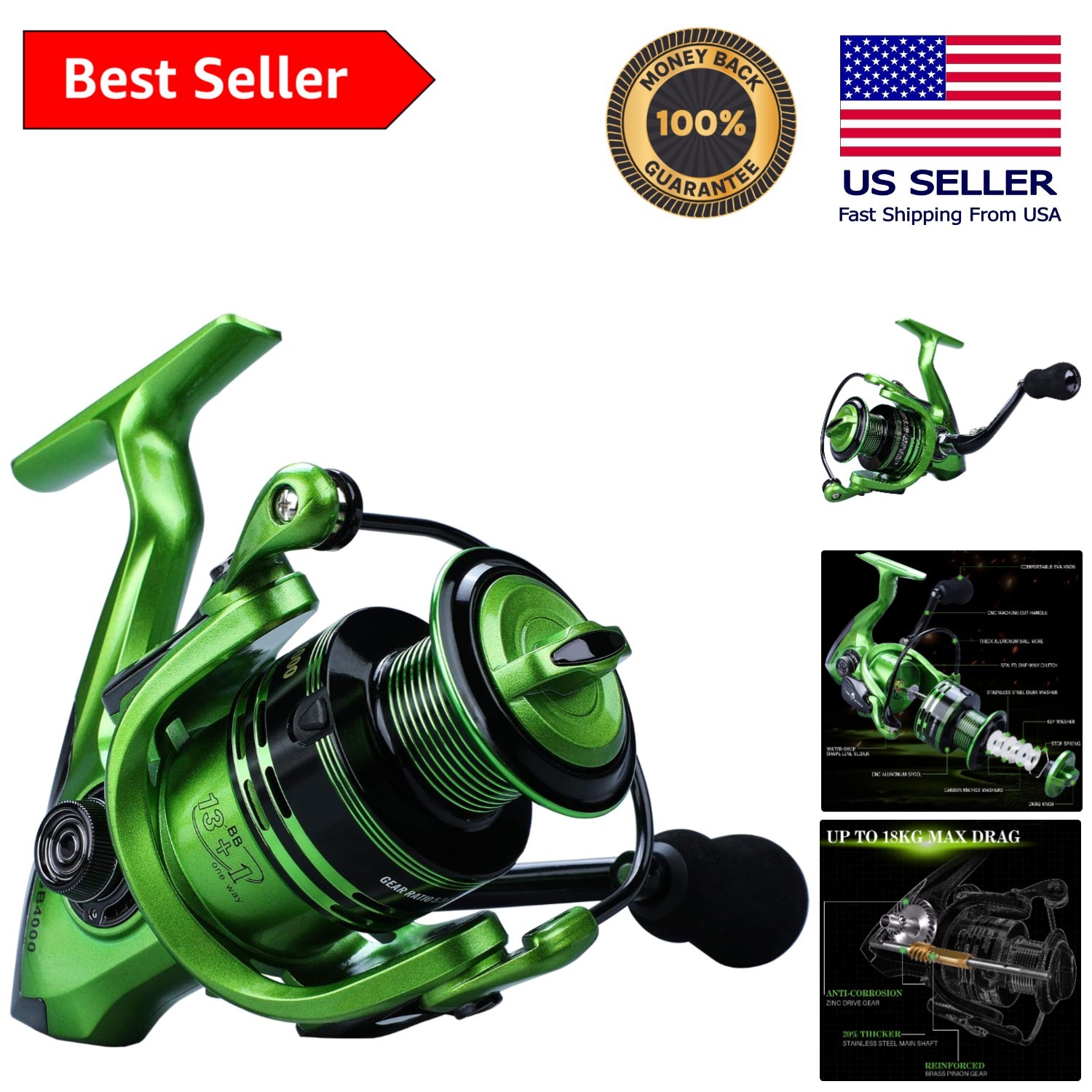 Ultra Smooth 13+1BB Lightweight Spinning Reel for Saltwater & Freshwater Fishing