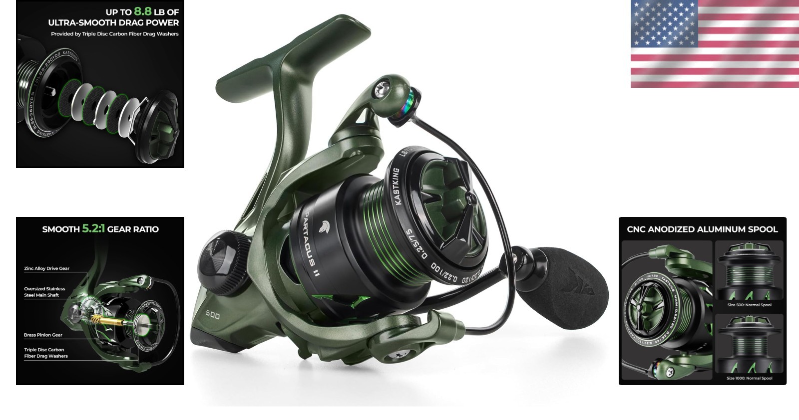 Spartacus II Spinning Reel – 22LB Max Drag, 7+1 BB, Lightweight Graphite Design