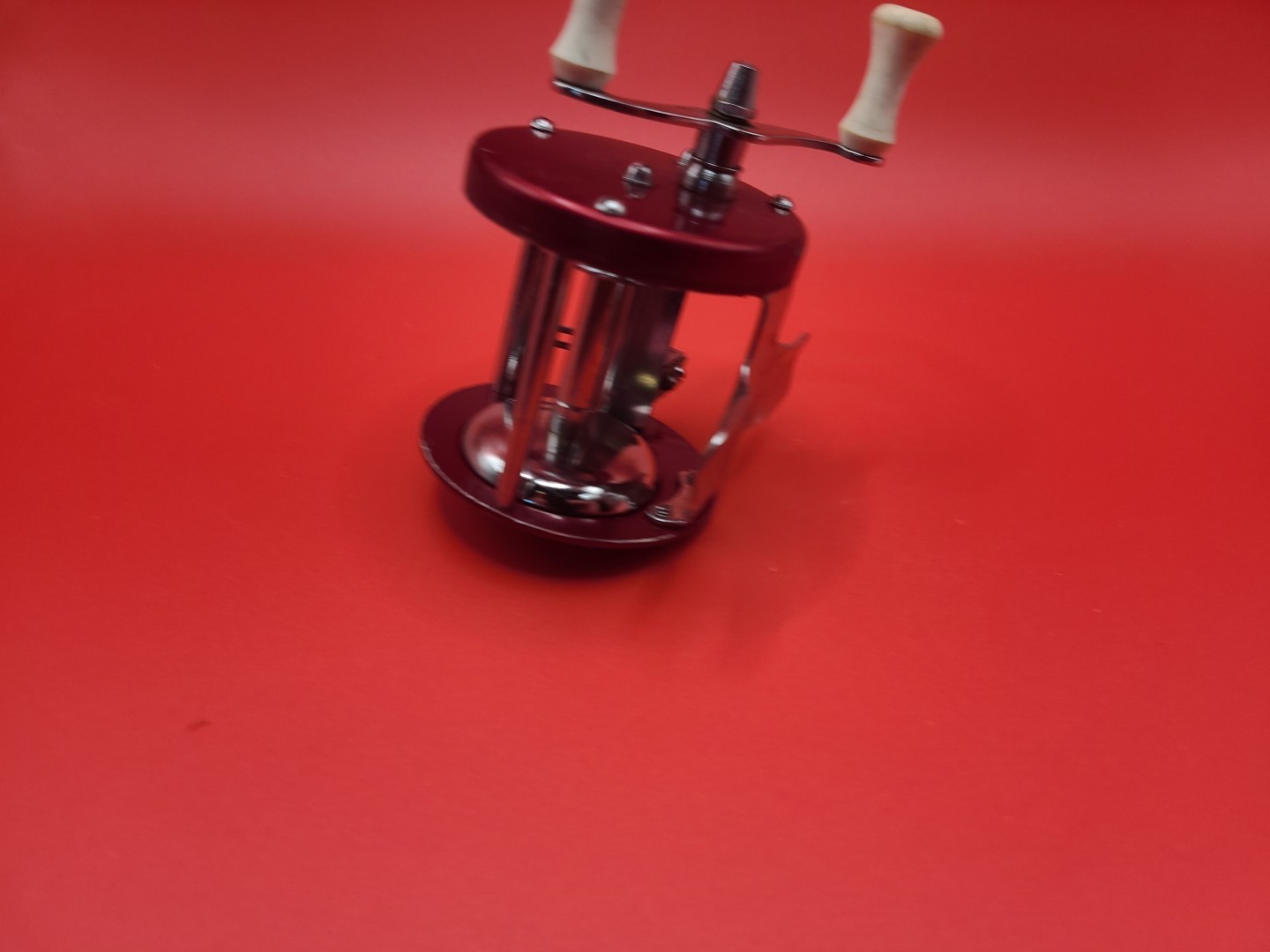 Red Metal Unbranded Fishing Reel, Made In Japan