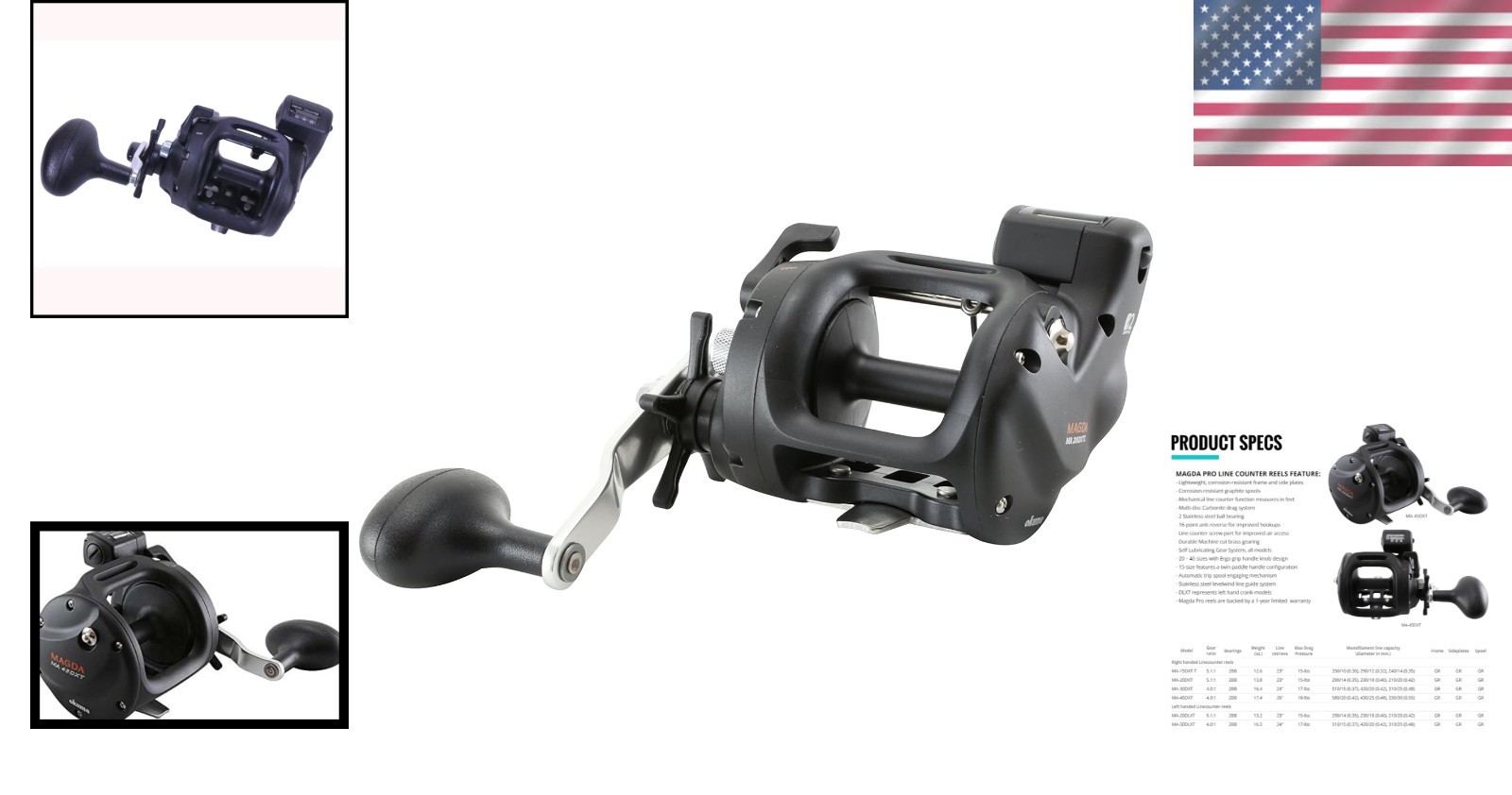Professional Trolling Reel Left Hand Black 4.0 Gear Ratio Aluminum Construction