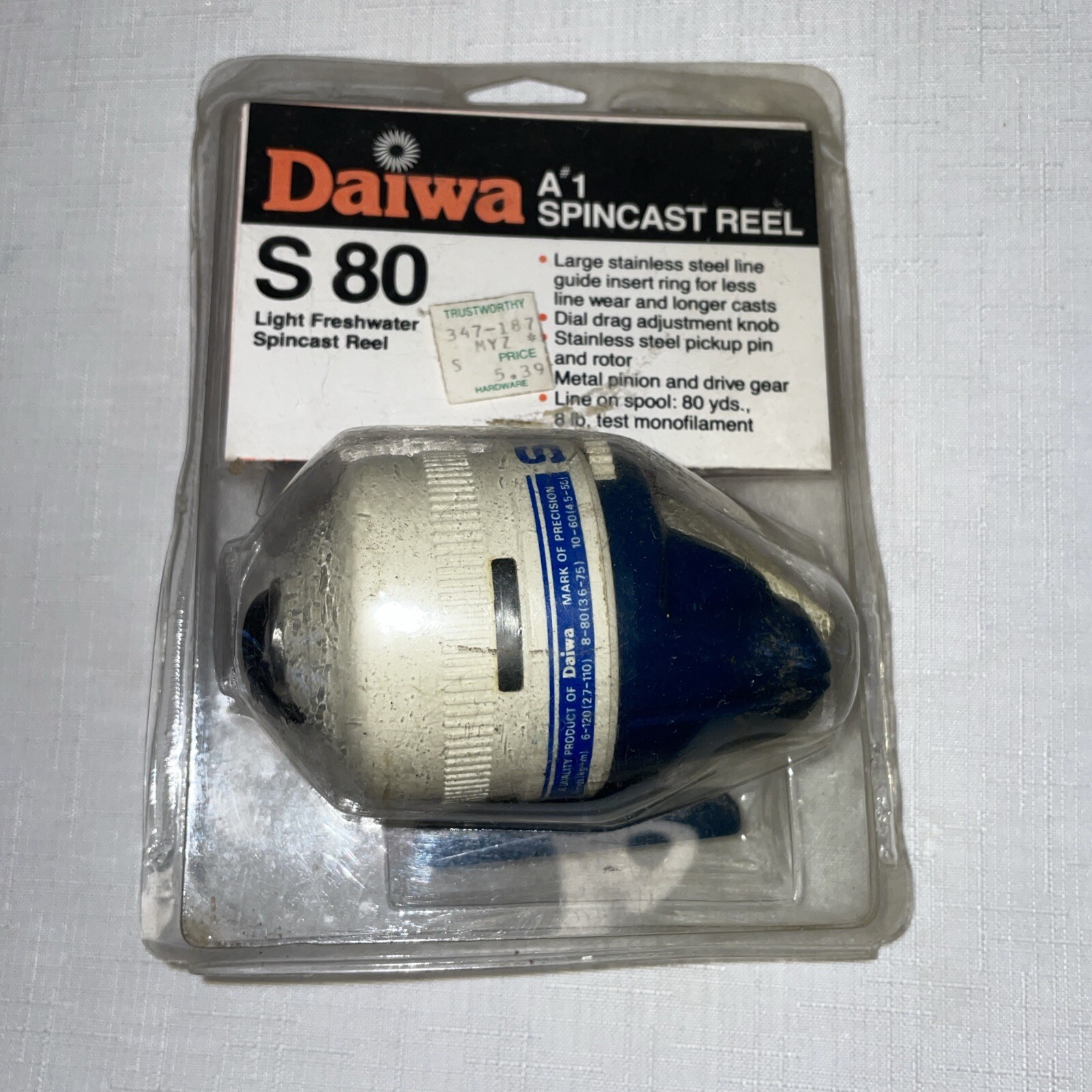 New Vintage Daiwa S80 Spin Cast Fishing Reel White Blue S