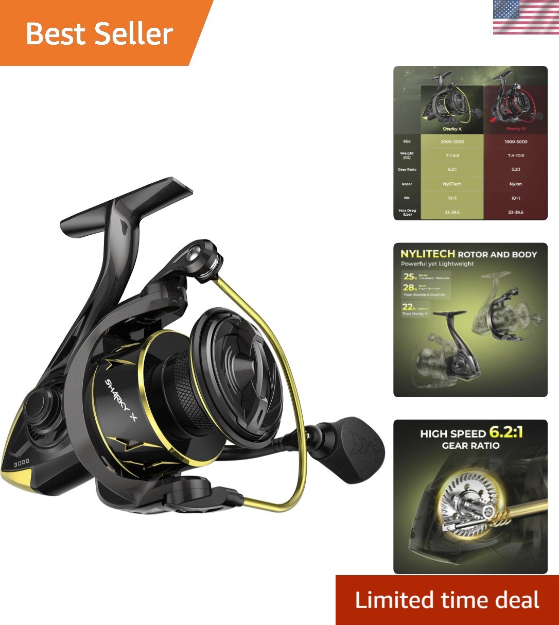 Ultimate Sharky Spinning Reel 2000 – Durable Nylitech Build & High Drag Power