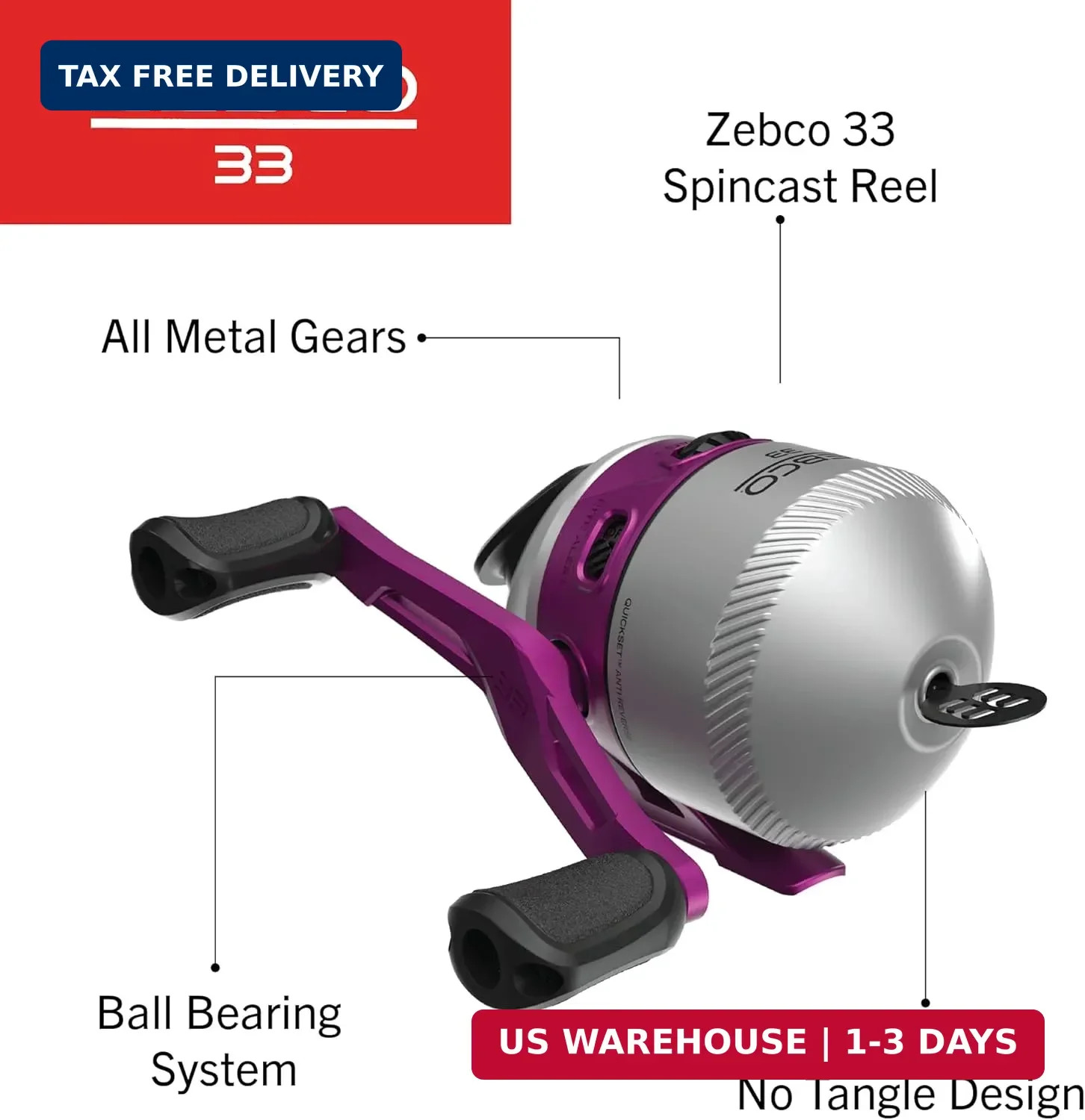 Zebco 33 Spincast Fishing Reel, Right or Left-Hand Retrieve, Pre-Spooled with Ze