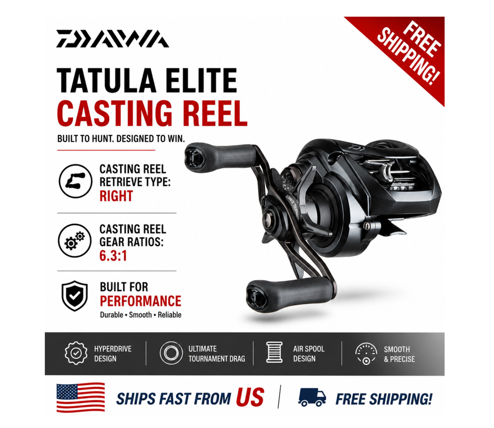 Daiwa Tatula Elite Casting Reel, Type:Right – Ratios: 6.3:1