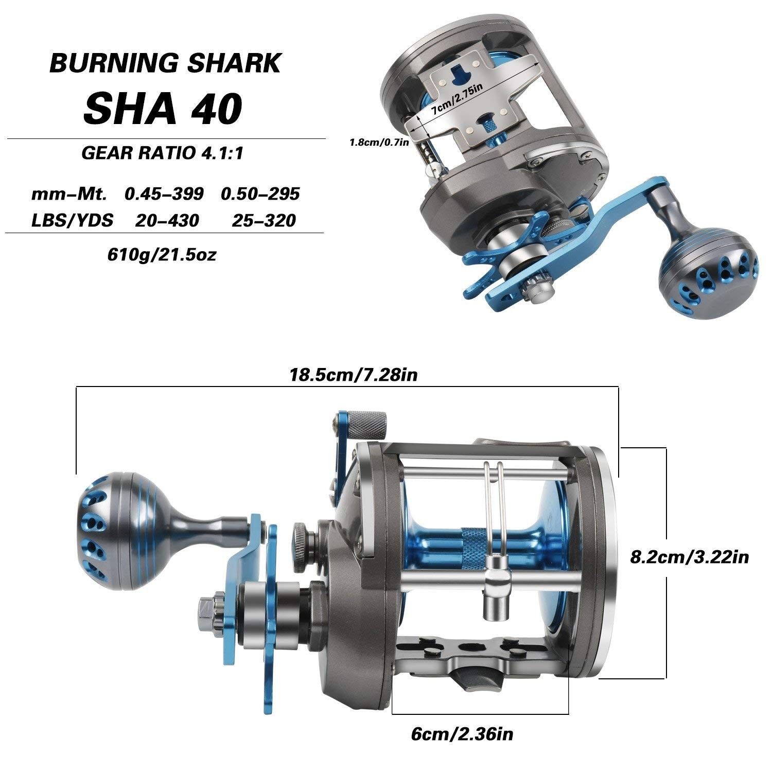 Trolling Reel Saltwater Level Wind Drag Reels Boat Ocean Fishing SHA40