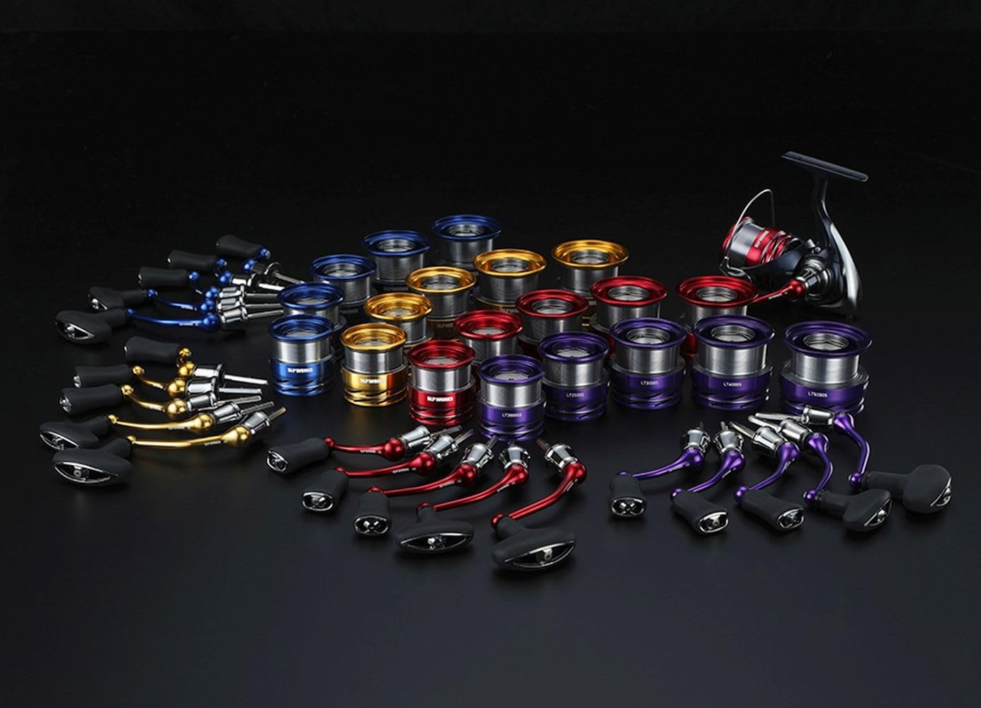 Daiwa SLP Works Machine Cut Shaft Handle Set 40mm I-Shape Knob Red Bait Reel